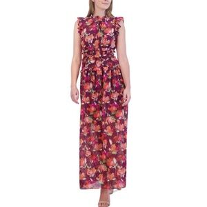 Vince Camino Women’s Ruffledchiffon Floral Maxi Dress, Dark Red, Size 14
